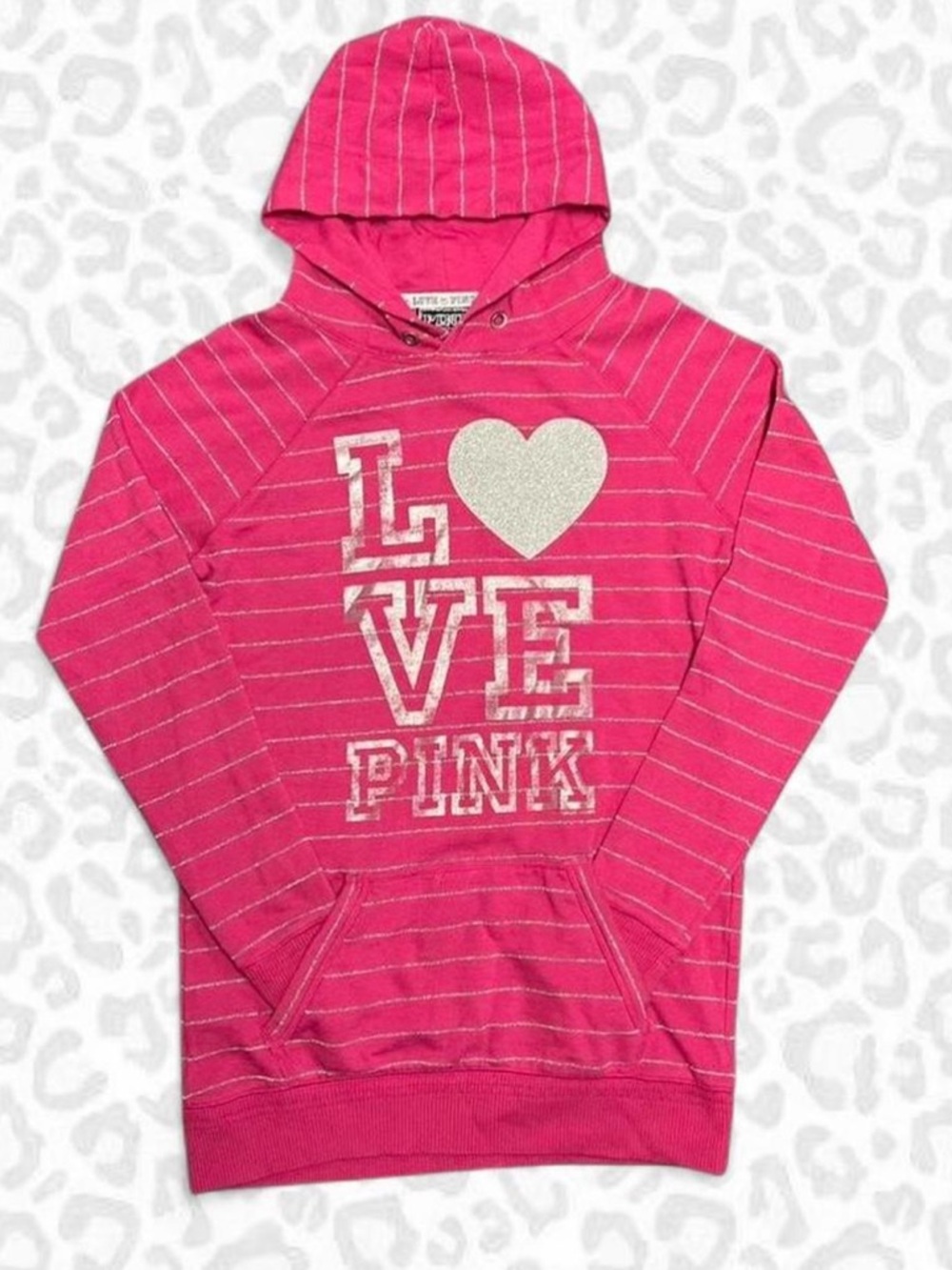 Vintage Victoria’s Secret PINK Hoodie – Glitter Logo, Lurex Stripes – Size S